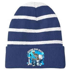 Doing Dad Shit Funny Skeleton Striped Beanie with Solid Band