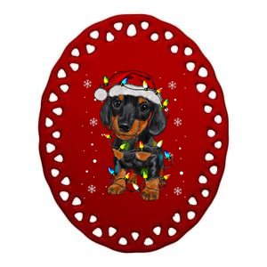 Dachshund Dog Santa Christmas Tree Lights Pajama Xmas Ceramic Oval Ornament