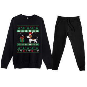 Dachshund Dog Santa Hat Funny Dogs Lovers Christmas Xmas Gift Premium Crewneck Sweatsuit Set