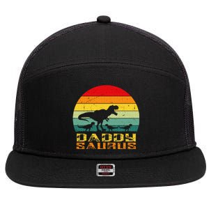 Daddysaurus Daddy Saurus Dino Dinosaur T Rex 7 Panel Mesh Trucker Snapback Hat