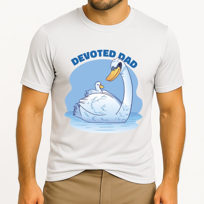 Devoted Dad Swan Fathers Day Gift Cooling Performance Crew T-Shirt