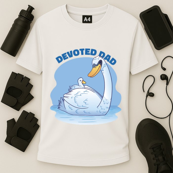 Devoted Dad Swan Fathers Day Gift Cooling Performance Crew T-Shirt
