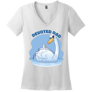 Devoted Dad Swan Fathers Day Gift Women's V-Neck T-Shirt