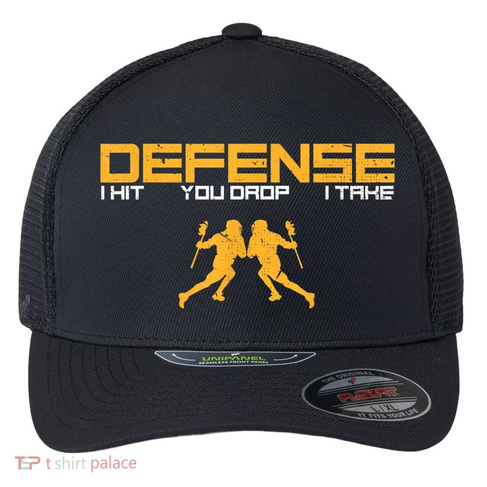 Defense Defender Stick Lacrosse Player Sports Graphic Print Flexfit Unipanel Trucker Cap