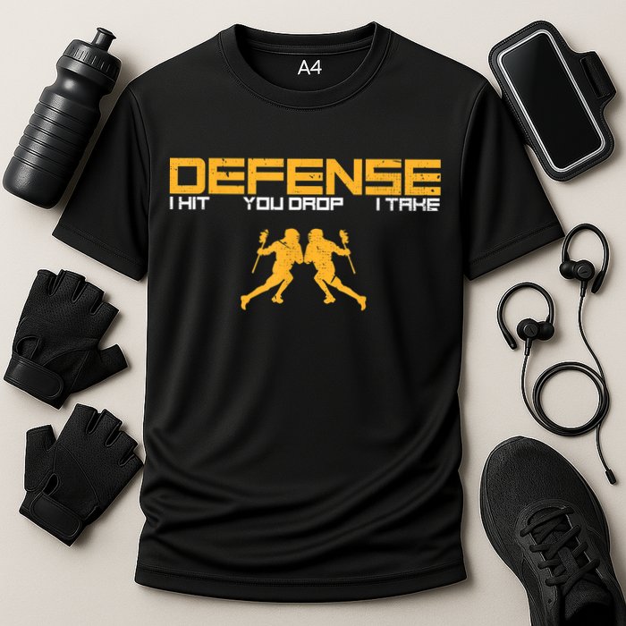 Defense Defender Stick Lacrosse Player Sports Graphic Print Cooling Performance Crew T-Shirt