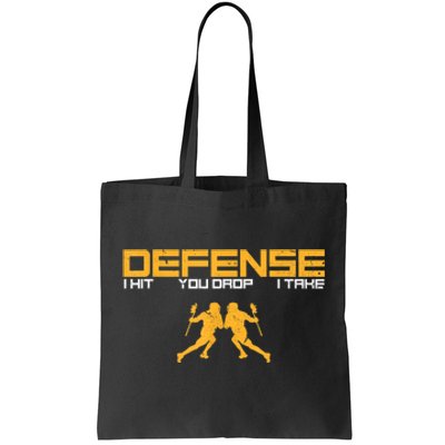 Defense Defender Stick Lacrosse Player Sports Graphic Print Tote Bag