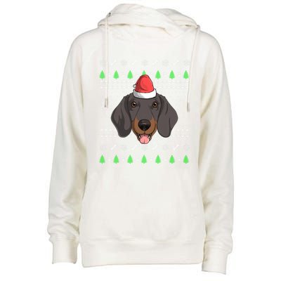 Dachshund Dog Santa Claus Ugly Christmas Xmas Holiday Doxie Gift Womens Funnel Neck Pullover Hood