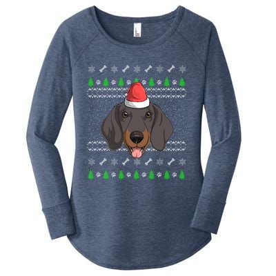 Dachshund Dog Santa Claus Ugly Christmas Xmas Holiday Doxie Gift Women's Perfect Tri Tunic Long Sleeve Shirt