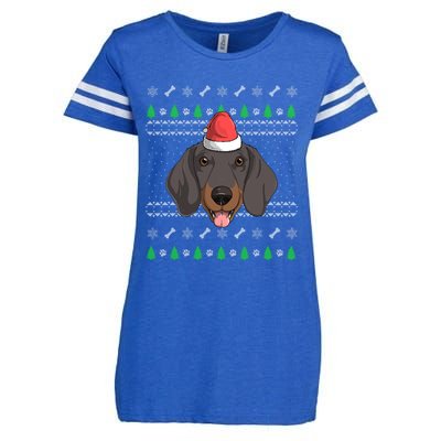 Dachshund Dog Santa Claus Ugly Christmas Xmas Holiday Doxie Gift Enza Ladies Jersey Football T-Shirt