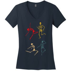 Dancing Dance Skeleton Halloween Day Spooky Trick Or Treat Women's V-Neck T-Shirt