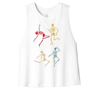 Dancing Dance Skeleton Halloween Day Spooky Trick Or Treat Women's Racerback Cropped Tank