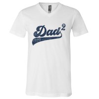 Dad2 Dad Squared Gifts Father Of Two Daddy 2 Second Time Dad V-Neck T-Shirt