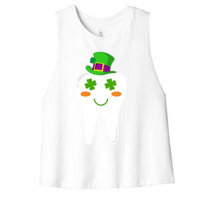 Dentist Dental Student Cute Tooth Hat Saint Patrick's Day Great Gift Women's Racerback Cropped Tank