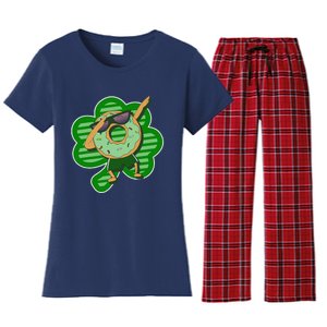 Dabbing Donut St Patricks Day Irishs Shamrock Funny Women's Flannel Pajama Set