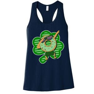 Dabbing Donut St Patricks Day Irishs Shamrock Funny Women's Racerback Tank