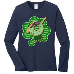 Dabbing Donut St Patricks Day Irishs Shamrock Funny Ladies Long Sleeve Shirt