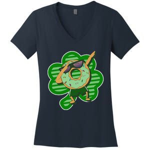 Dabbing Donut St Patricks Day Irishs Shamrock Funny Women's V-Neck T-Shirt