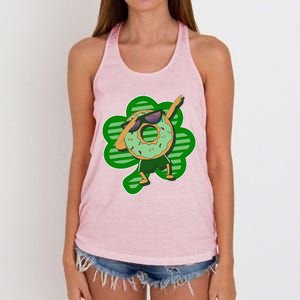 Dabbing Donut St Patricks Day Irishs Shamrock Funny Women's Knotted Racerback Tank