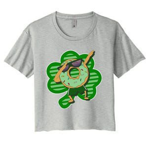 Dabbing Donut St Patricks Day Irishs Shamrock Funny Women's Crop Top Tee