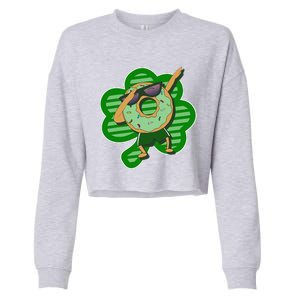 Dabbing Donut St Patricks Day Irishs Shamrock Funny Cropped Pullover Crew