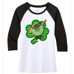 Dabbing Donut St Patricks Day Irishs Shamrock Funny Women's Tri-Blend 3/4-Sleeve Raglan Shirt