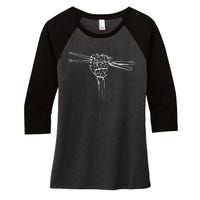 Drummer Drum Sticks Skeleton Hand Horns Women's Tri-Blend 3/4-Sleeve Raglan Shirt