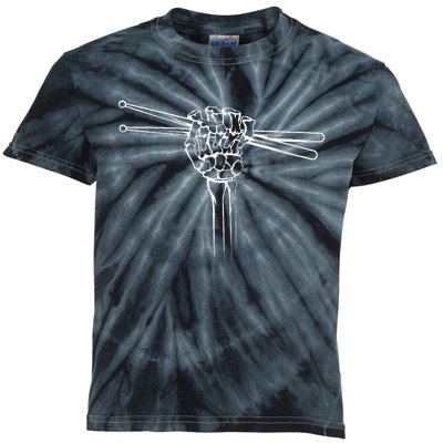 Drummer Drum Sticks Skeleton Hand Horns Kids Tie-Dye T-Shirt