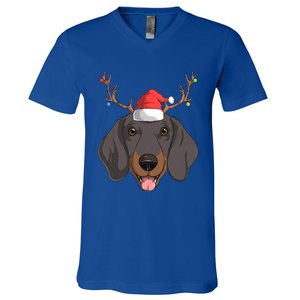 Dachshund Dog Santa Claus Christmas Xmas Reindeer Doxie Gift V-Neck T-Shirt