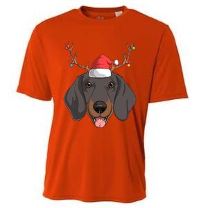 Dachshund Dog Santa Claus Christmas Xmas Reindeer Doxie Gift Cooling Performance Crew T-Shirt