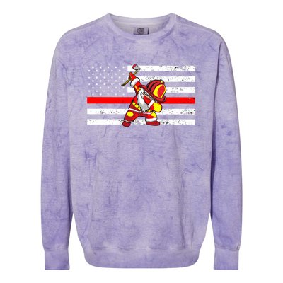 Distressed Dabbing Santa Meaningful Gift Thin Red Line Firefighter Cool Gift Colorblast Crewneck Sweatshirt