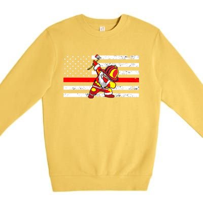 Distressed Dabbing Santa Meaningful Gift Thin Red Line Firefighter Cool Gift Premium Crewneck Sweatshirt