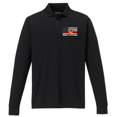 Distressed Dabbing Santa Meaningful Gift Thin Red Line Firefighter Cool Gift Performance Long Sleeve Polo