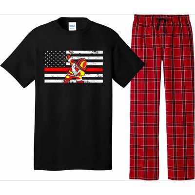 Distressed Dabbing Santa Meaningful Gift Thin Red Line Firefighter Cool Gift Pajama Set