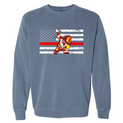 Distressed Dabbing Santa Meaningful Gift Thin Red Line Firefighter Cool Gift Garment-Dyed Sweatshirt