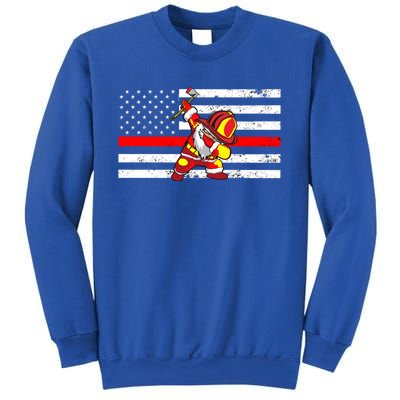 Distressed Dabbing Santa Meaningful Gift Thin Red Line Firefighter Cool Gift Sweatshirt