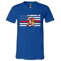 Distressed Dabbing Santa Meaningful Gift Thin Red Line Firefighter Cool Gift V-Neck T-Shirt