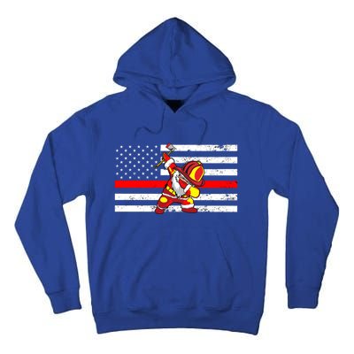 Distressed Dabbing Santa Meaningful Gift Thin Red Line Firefighter Cool Gift Tall Hoodie