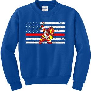 Distressed Dabbing Santa Meaningful Gift Thin Red Line Firefighter Cool Gift Kids Sweatshirt