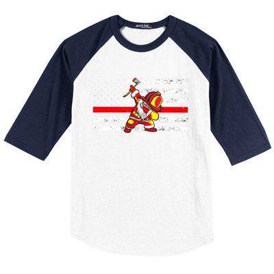 Distressed Dabbing Santa Meaningful Gift Thin Red Line Firefighter Cool Gift Baseball Sleeve Shirt