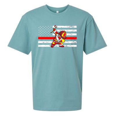 Distressed Dabbing Santa Meaningful Gift Thin Red Line Firefighter Cool Gift Sueded Cloud Jersey T-Shirt