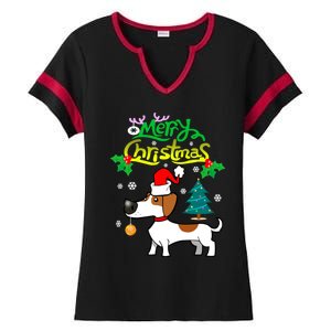 Dachshund Dog Santa Hat Merry Christmas Funny Xmas Dogs Gift Ladies Halftime Notch Neck Tee