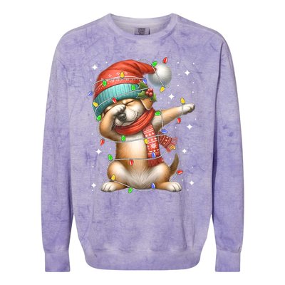 Dabbing Dog Santa Hat Christmas Lights Colorblast Crewneck Sweatshirt