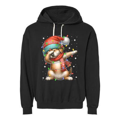 Dabbing Dog Santa Hat Christmas Lights Garment-Dyed Fleece Hoodie