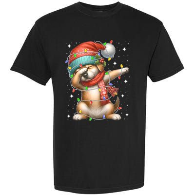 Dabbing Dog Santa Hat Christmas Lights Garment-Dyed Heavyweight T-Shirt