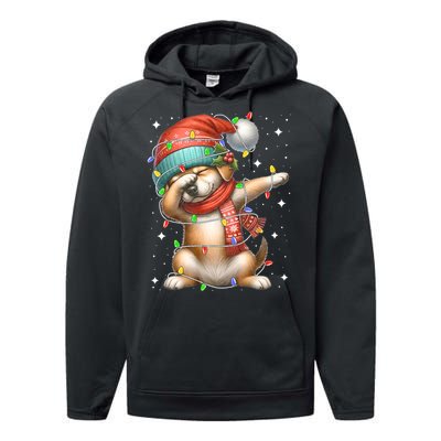 Dabbing Dog Santa Hat Christmas Lights Performance Fleece Hoodie