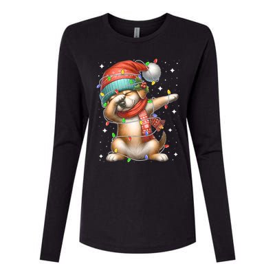 Dabbing Dog Santa Hat Christmas Lights Womens Cotton Relaxed Long Sleeve T-Shirt