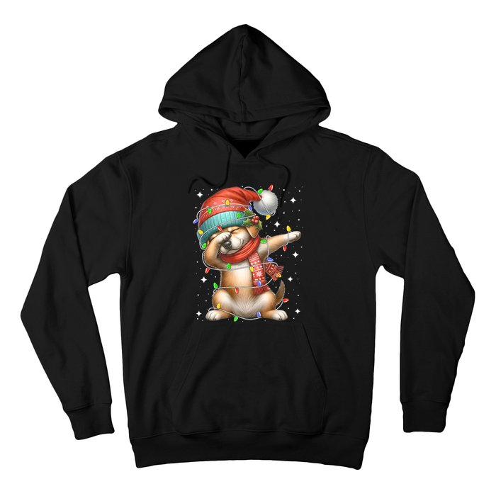 Dabbing Dog Santa Hat Christmas Lights Hoodie