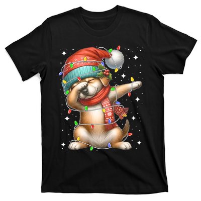 Dabbing Dog Santa Hat Christmas Lights T-Shirt