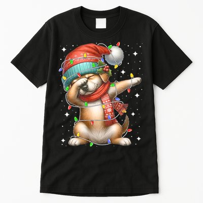 Dabbing Dog Santa Hat Christmas Lights Tall T-Shirt