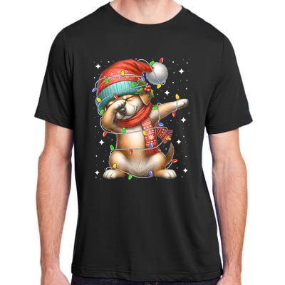 Dabbing Dog Santa Hat Christmas Lights Adult ChromaSoft Performance T-Shirt